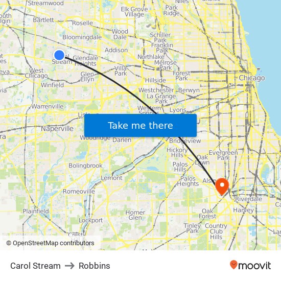 Carol Stream to Robbins map