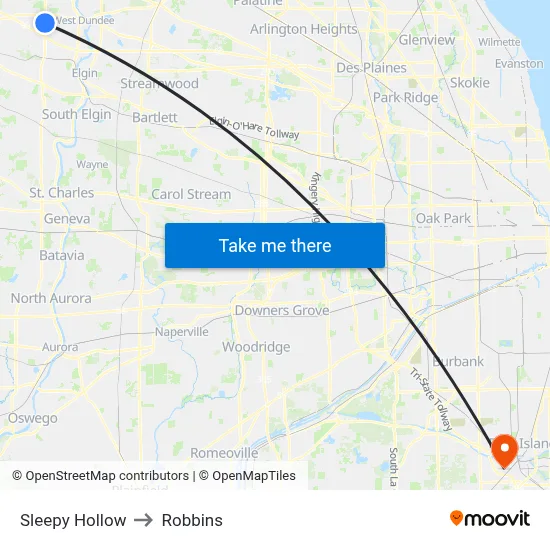 Sleepy Hollow to Robbins map