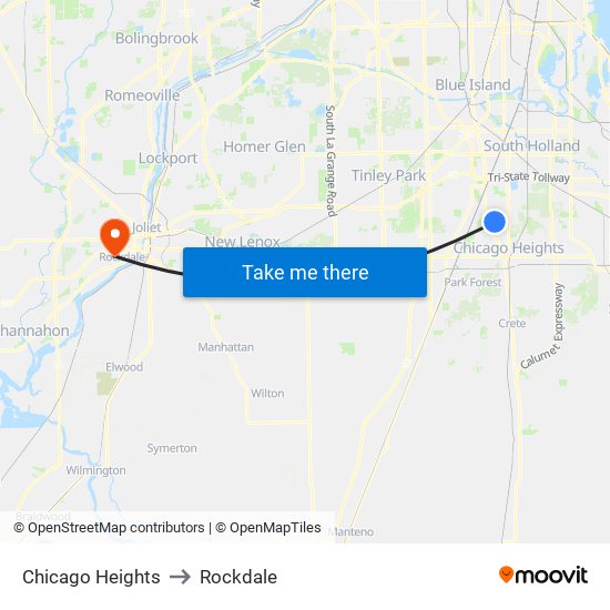 Chicago Heights to Rockdale map