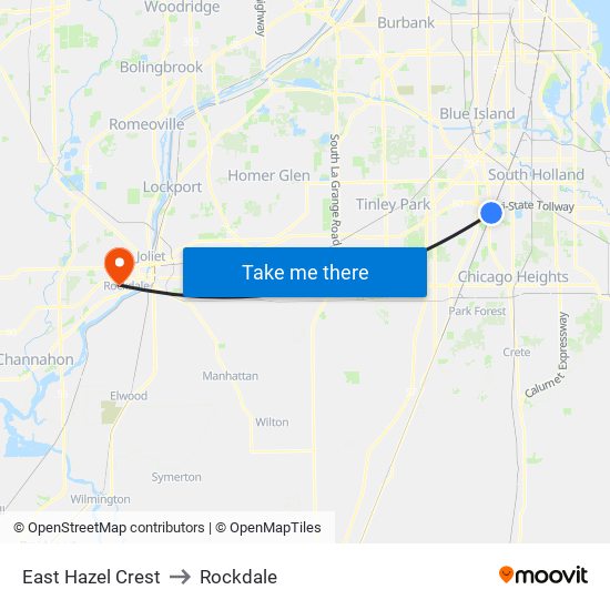 East Hazel Crest to Rockdale map