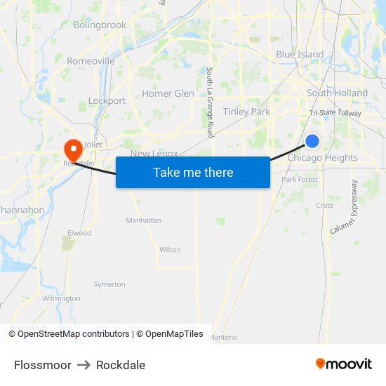 Flossmoor to Rockdale map