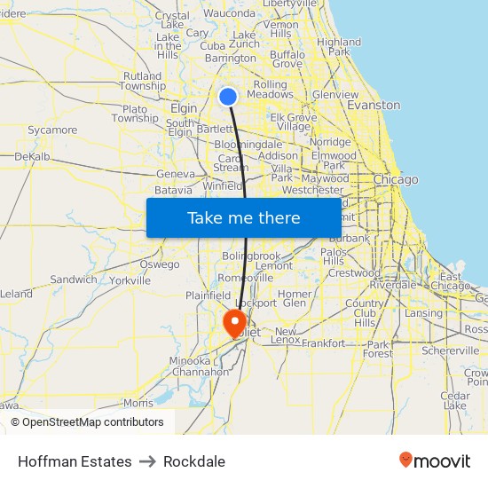 Hoffman Estates to Rockdale map