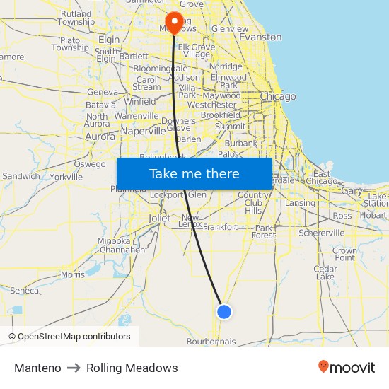 Manteno to Rolling Meadows map