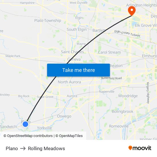 Plano to Rolling Meadows map