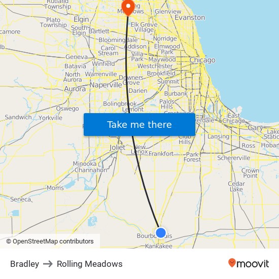 Bradley to Rolling Meadows map
