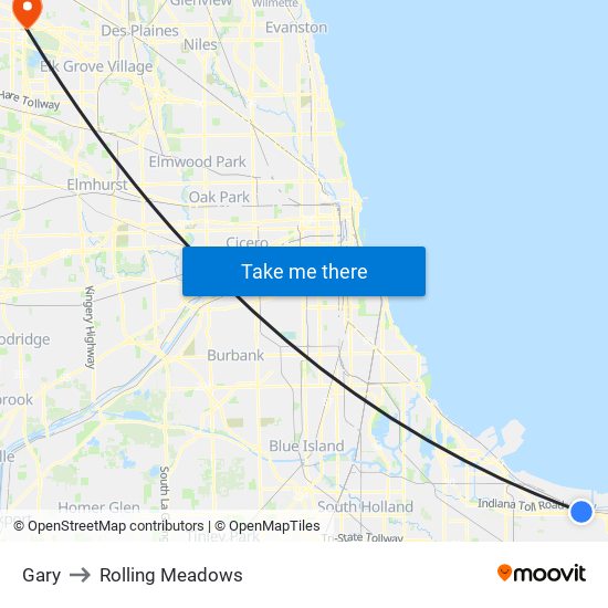 Gary to Rolling Meadows map