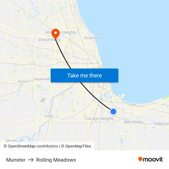Munster to Rolling Meadows map