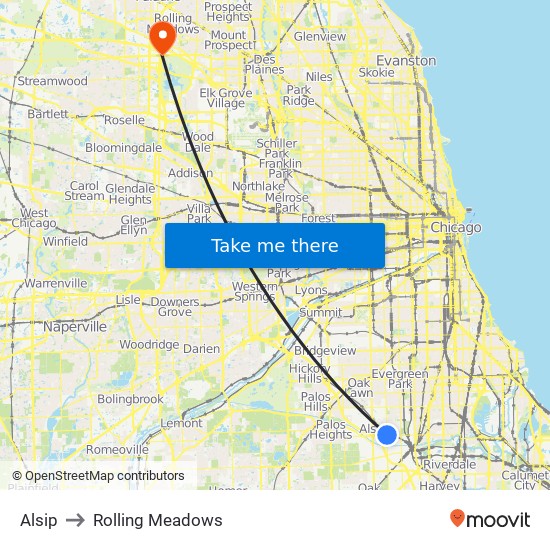 Alsip to Rolling Meadows map