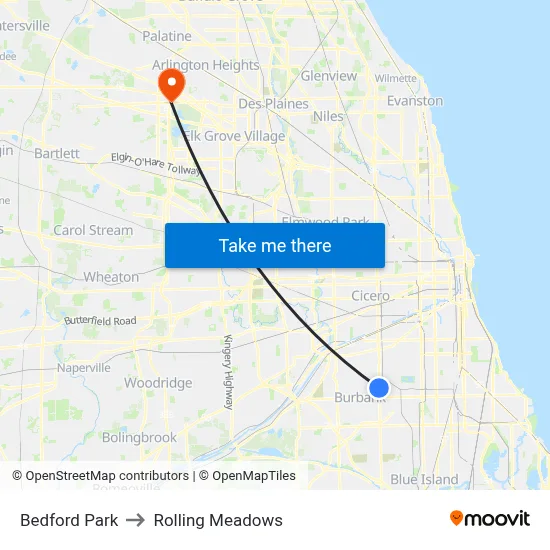 Bedford Park to Rolling Meadows map