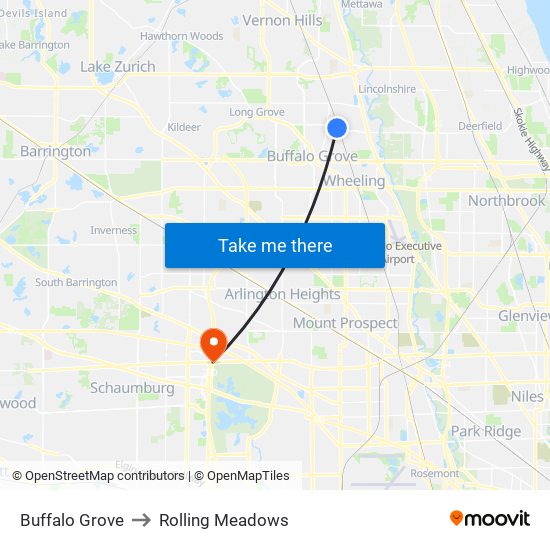 Buffalo Grove to Rolling Meadows map