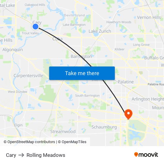 Cary to Rolling Meadows map