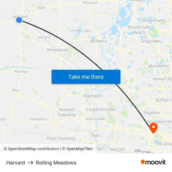 Harvard to Rolling Meadows map