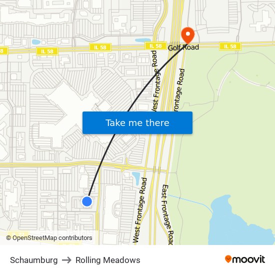Schaumburg to Rolling Meadows map