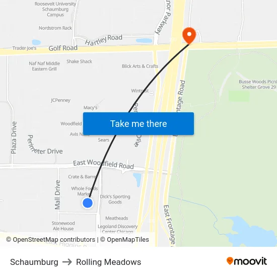 Schaumburg to Rolling Meadows map