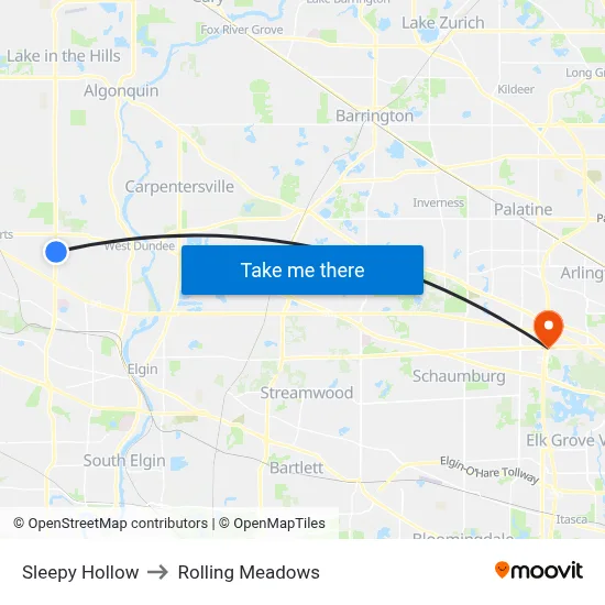 Sleepy Hollow to Rolling Meadows map