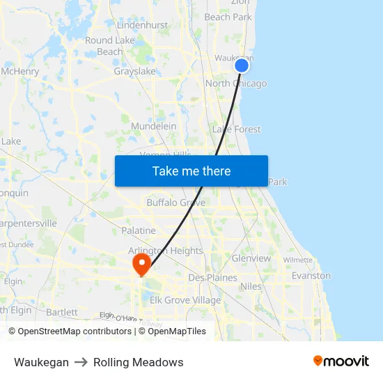 Waukegan to Rolling Meadows map