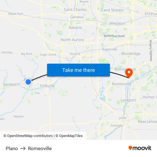 Plano to Romeoville map