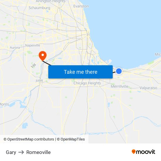 Gary to Romeoville map