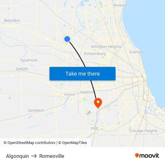 Algonquin to Romeoville map