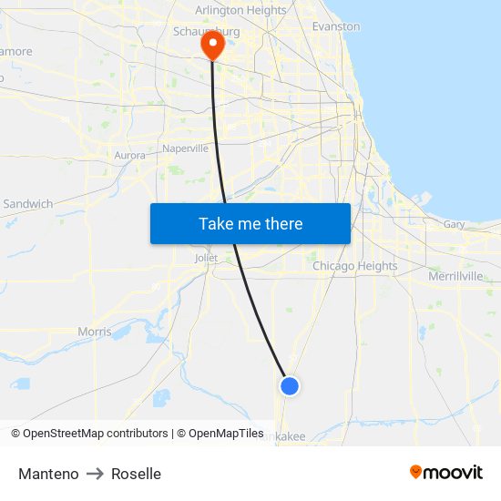 Manteno to Roselle map