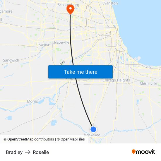 Bradley to Roselle map
