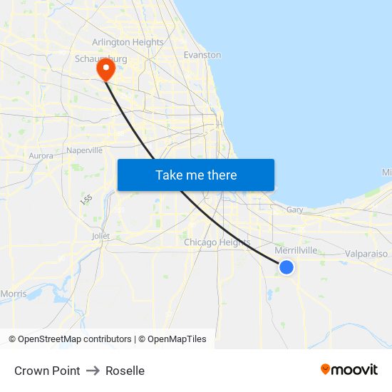 Crown Point to Roselle map