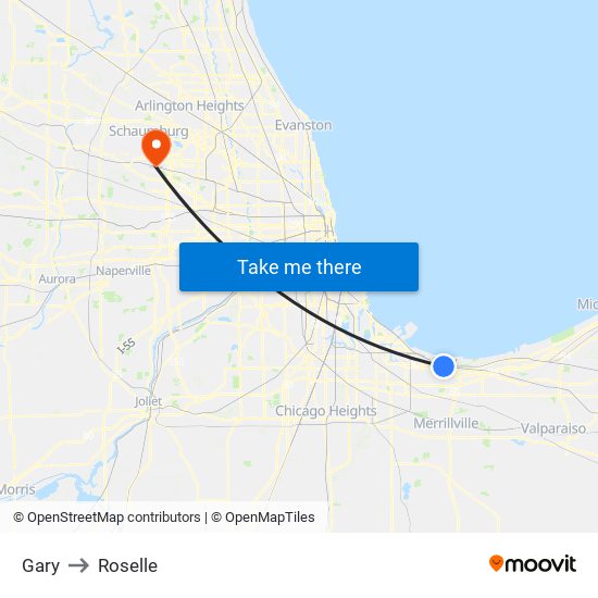 Gary to Roselle map