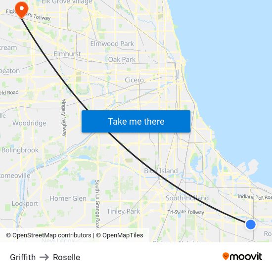 Griffith to Roselle map