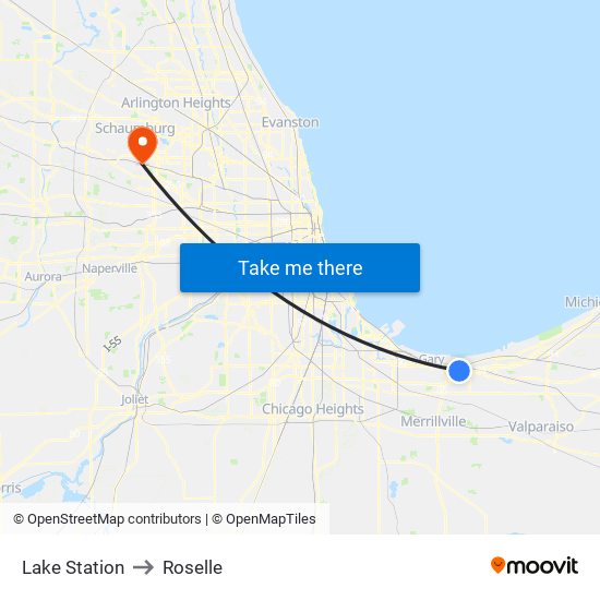 Lake Station to Roselle map