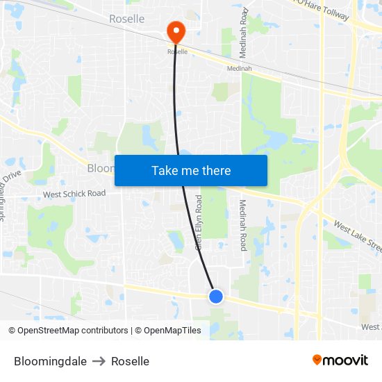 Bloomingdale to Roselle map