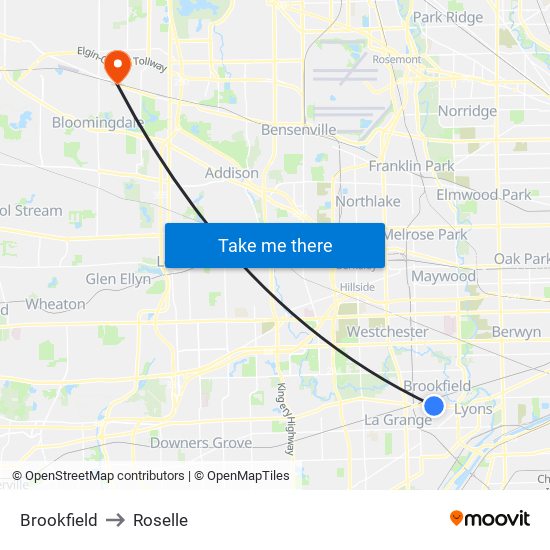 Brookfield to Roselle map