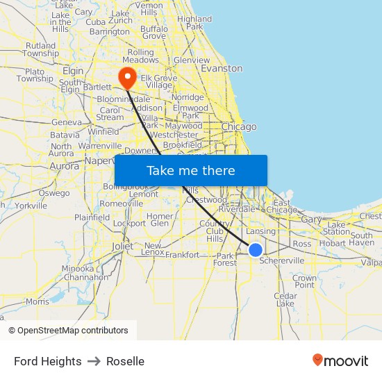 Ford Heights to Roselle map