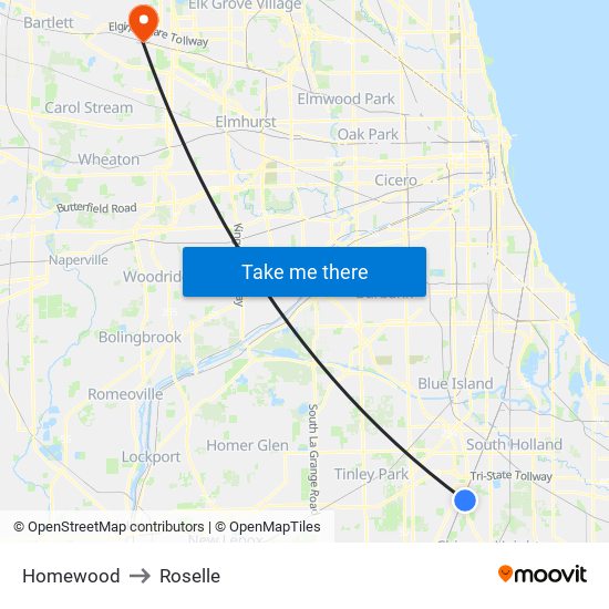 Homewood to Roselle map