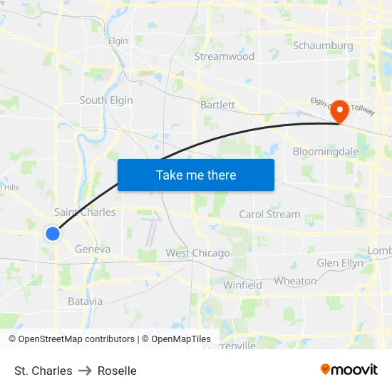 St. Charles to Roselle map