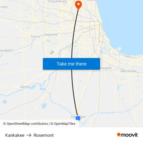 Kankakee to Rosemont map