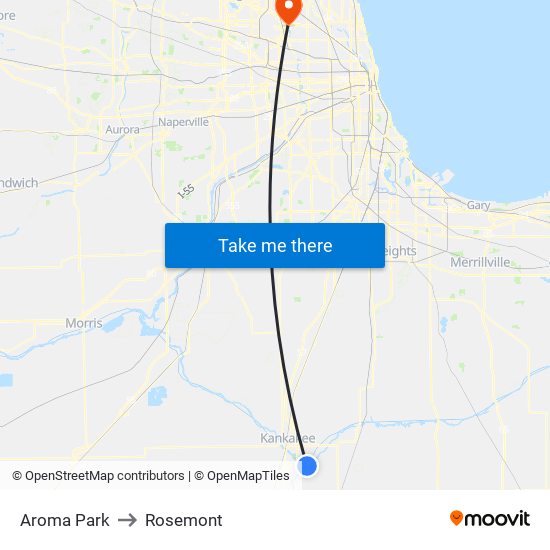 Aroma Park to Rosemont map