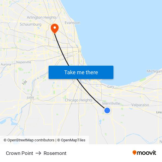 Crown Point to Rosemont map