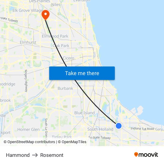 Hammond to Rosemont map
