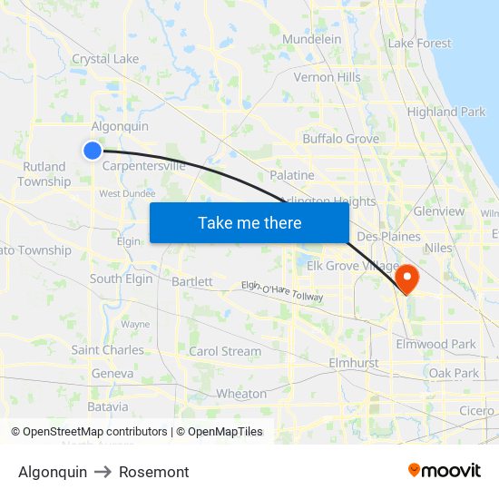Algonquin to Rosemont map
