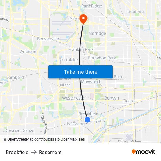 Brookfield to Rosemont map