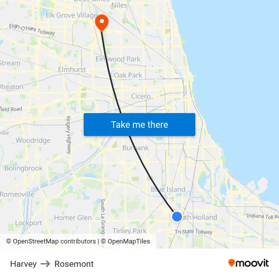 Harvey to Rosemont map