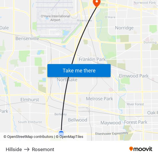 Hillside to Rosemont map