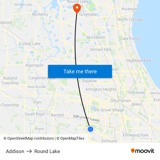 Addison to Round Lake map