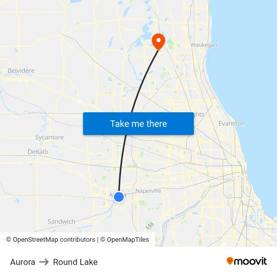 Aurora to Round Lake map