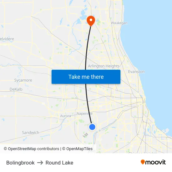 Bolingbrook to Round Lake map
