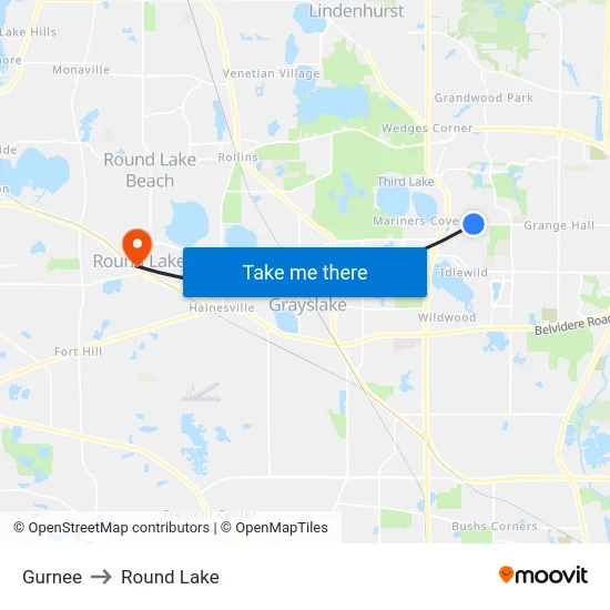 Gurnee to Round Lake map