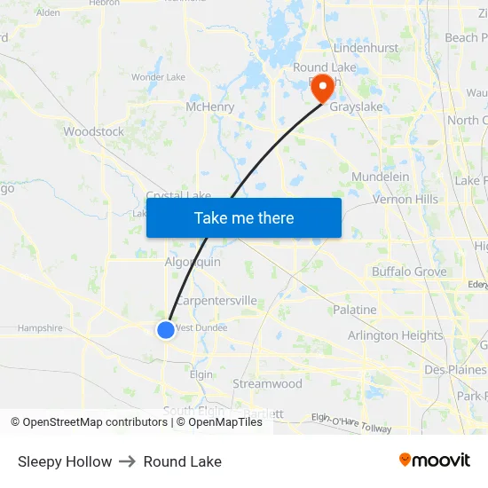 Sleepy Hollow to Round Lake map
