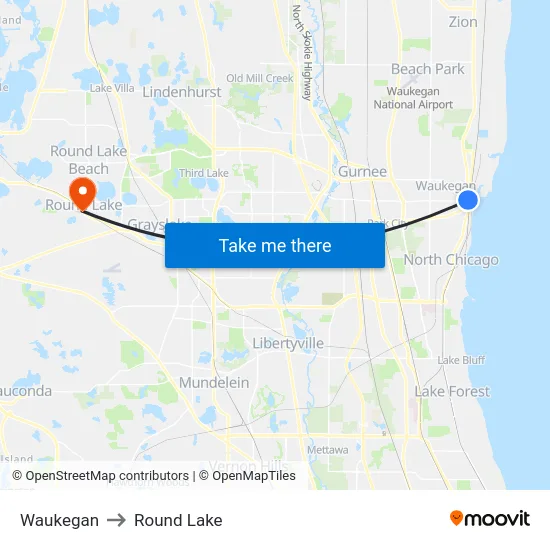 Waukegan to Round Lake map