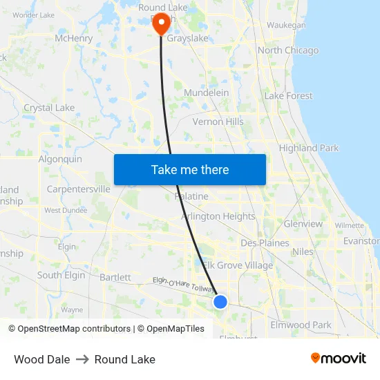 Wood Dale to Round Lake map