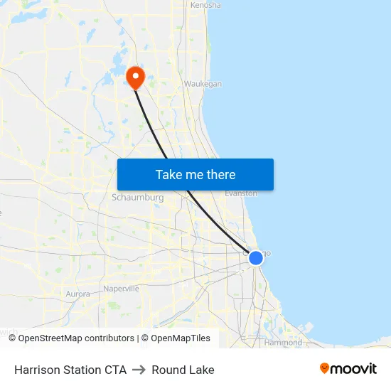 Harrison Station CTA to Round Lake map